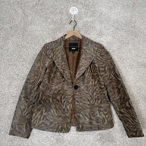 Classiques‎ Entier Womens One Button Collared Printed Blazer Jacket Brown Medium